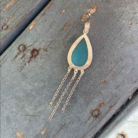 Sterling Tear Drop Glass Dangle Chain Pendant - Picture 12 of 17